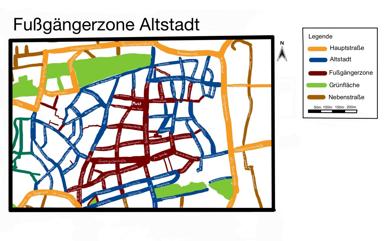 Lünepedia: Karte der Fußgängerzonen in der Lüneburger Altstadt. 